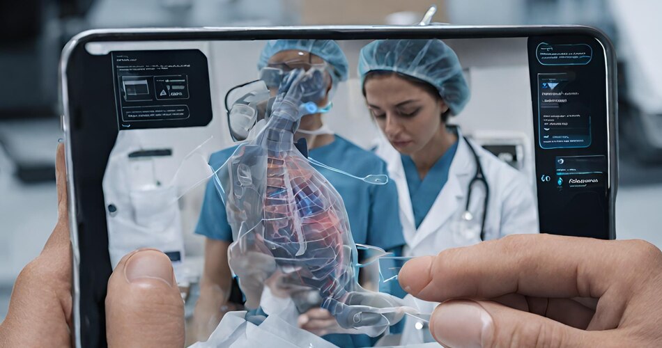 An image of an AR app being used for medical training 