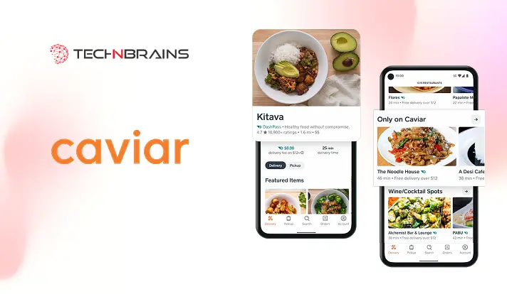 Caviar app listing upscale independent restaurants, one of the niche food delivery apps in the USA